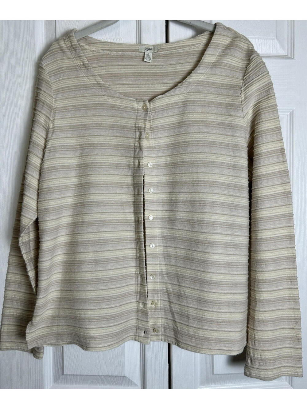 J Jill Beige/Yellow Long Sleeve Button-up Top  Size L   NEW